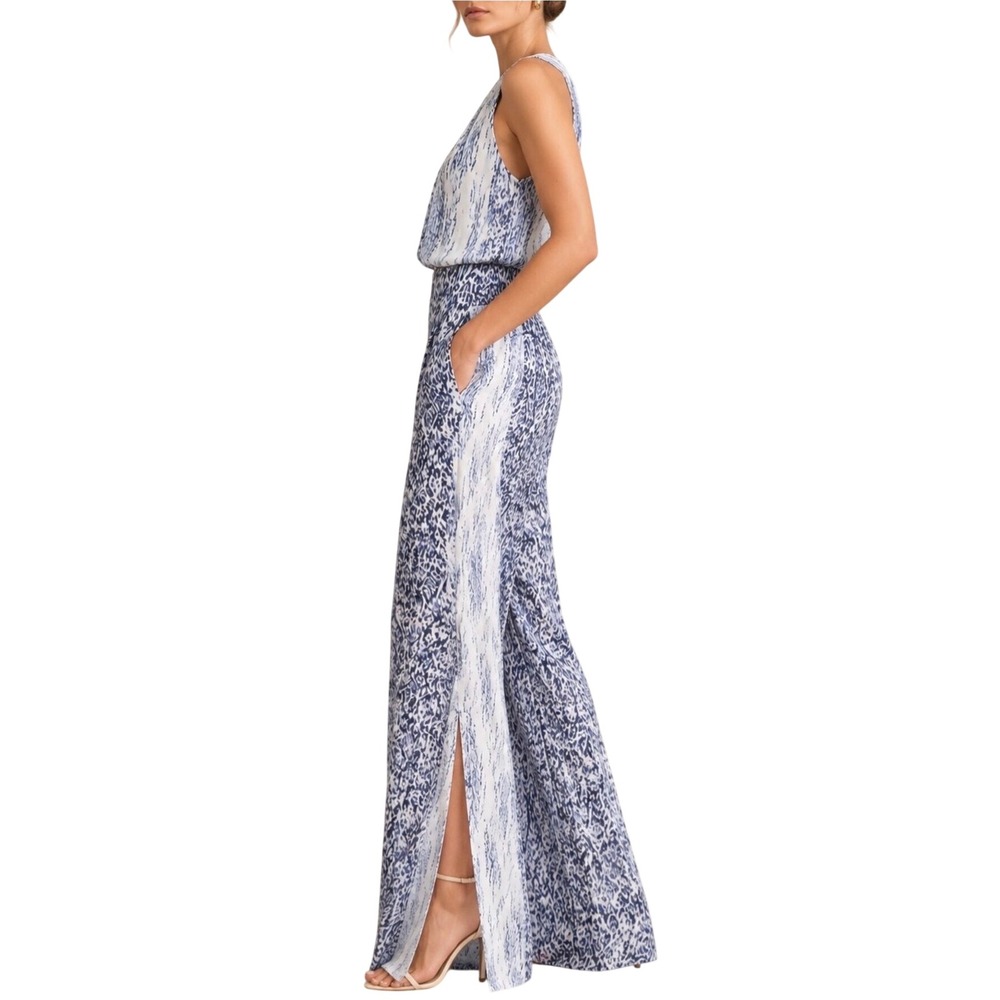 Reiss Jumpsuit Ria Printed White Navy Abstract Cutout Wide Leg Size US 6 NEW - Picture 7 of 12
